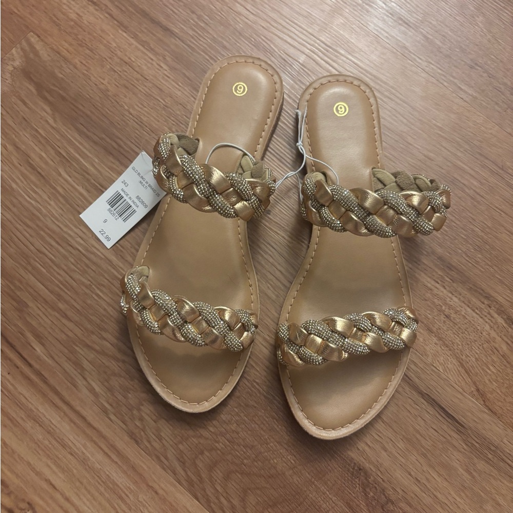 Women’s Braided Metallic Gold Slide Sandals